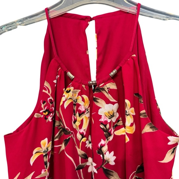 🌸 WHBM Womens S Red Floral Halter Dress Sleeveless Summer Party A-Line - Picture 2 of 4